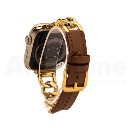 Pulso Cuero y Cadena Café/Dorado para Apple Watch - Aidphone accesorios
