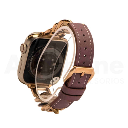 Pulso Cuero y Cadena Palo Rosa/O. Rosa para Apple Watch - Aidphone accesorios